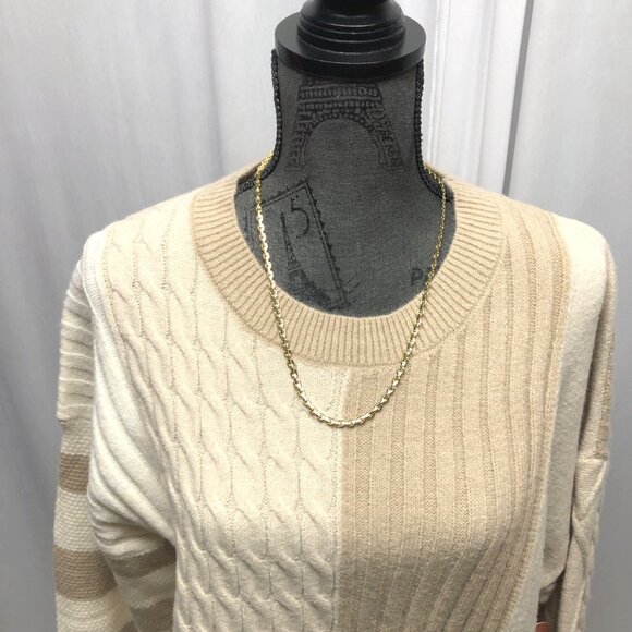Neutral Colorblock Cable Knit Sweater Womens Size XL Drop Shoulder Sleeve NEW - Picture 3 of 10